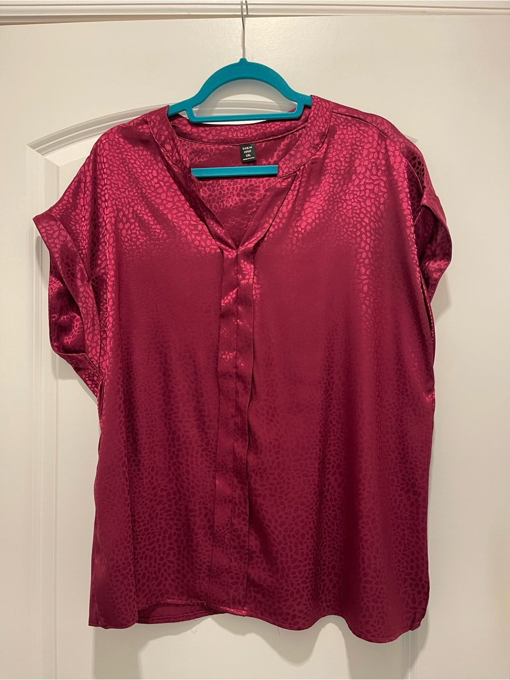 SHEIN Satin Leopard Jacquard Blouse - Berry